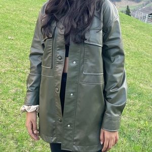 Zara Olive Green Leather Jacket